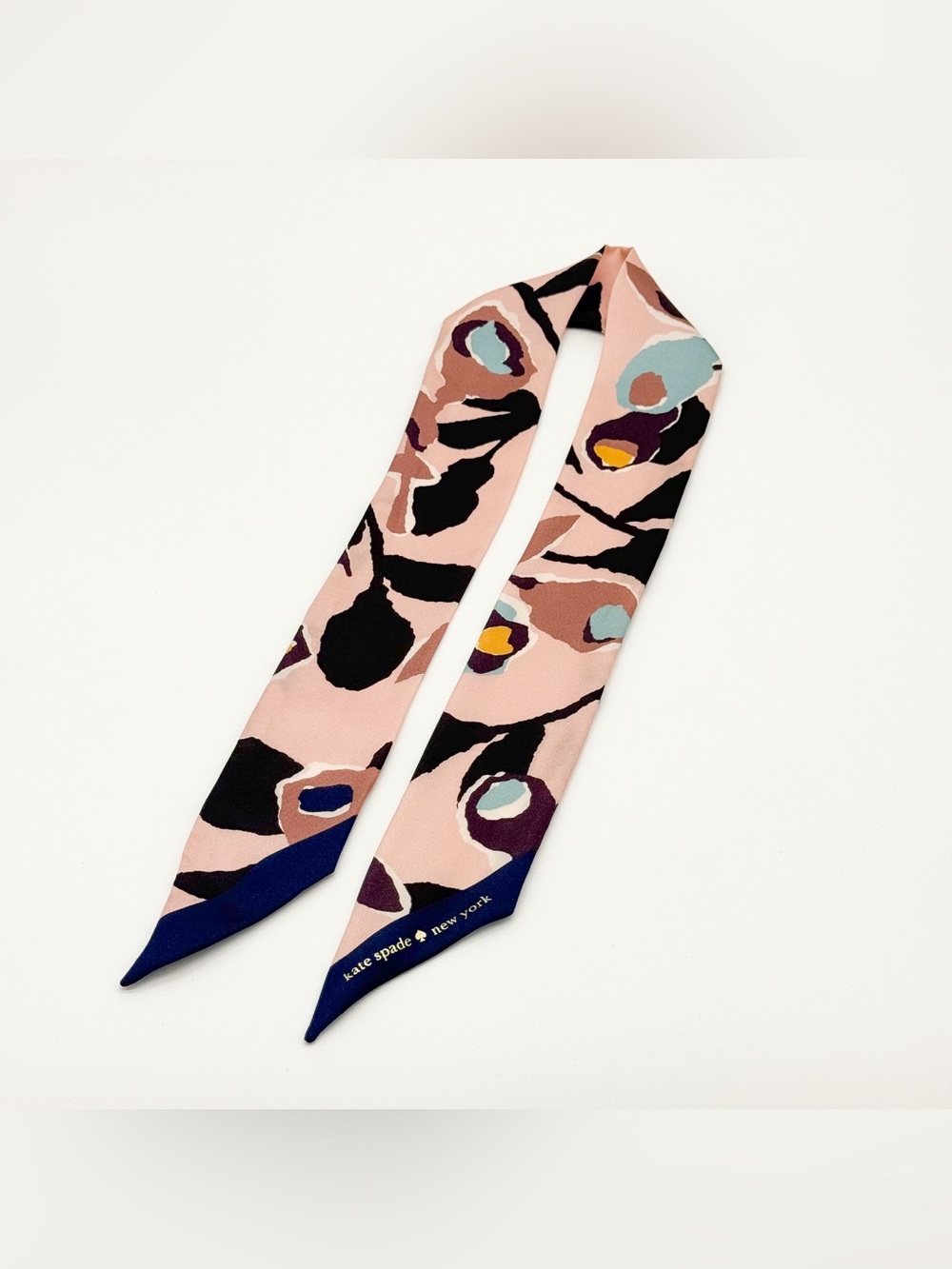 Kate Spade Paper Rose Silk Skinny Scarf - Handbag Scarf Pink Navy Plum Black